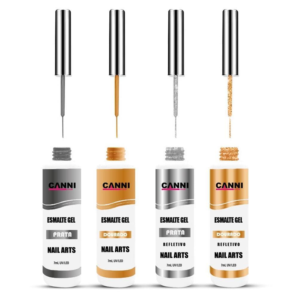 Esmalte Gel canni color  Decorar Unhas  Prata Dourado  Pincel Fino lançamento