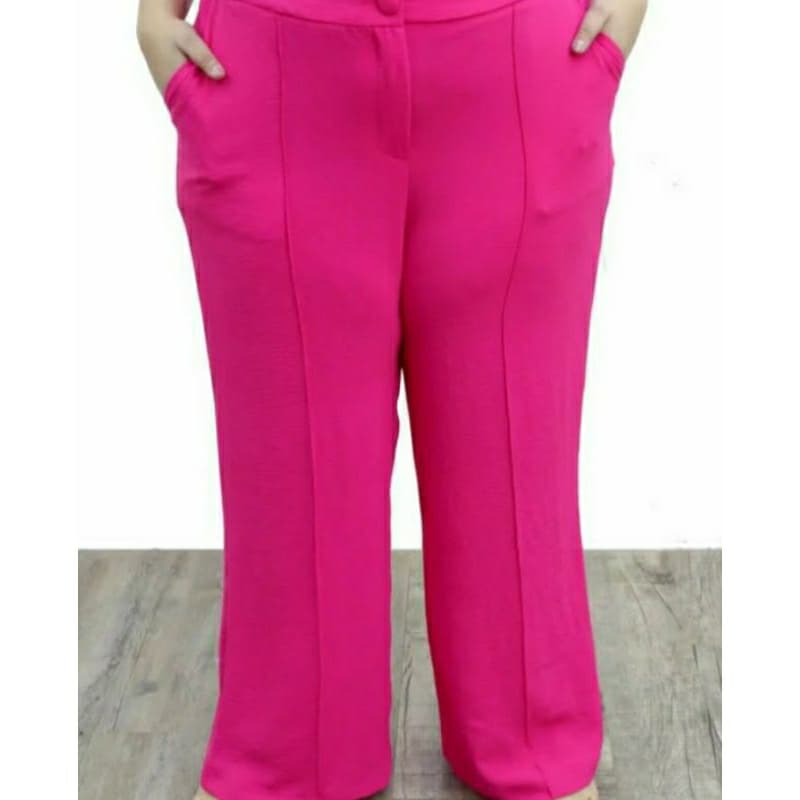 Calça Pantalona Feminina Plus Size Com Elástico na Cintura Com Bolso Cintura Alta