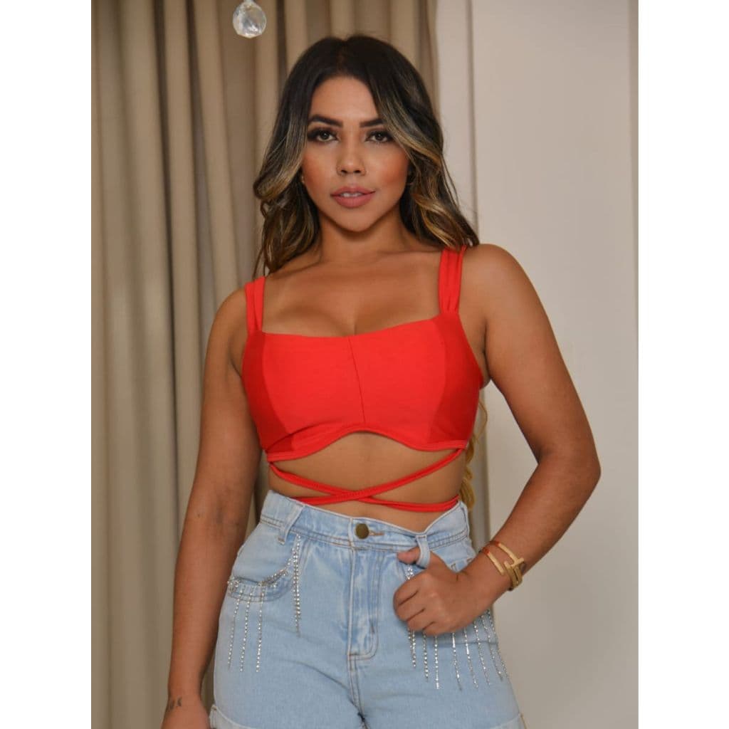 Cropped Amarração Básico Com Bojo Cropped Blogueira Casual Dia A Dia
