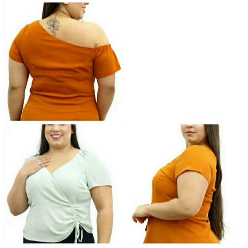 2 Blusas Plus Size Feminina Manga Curta