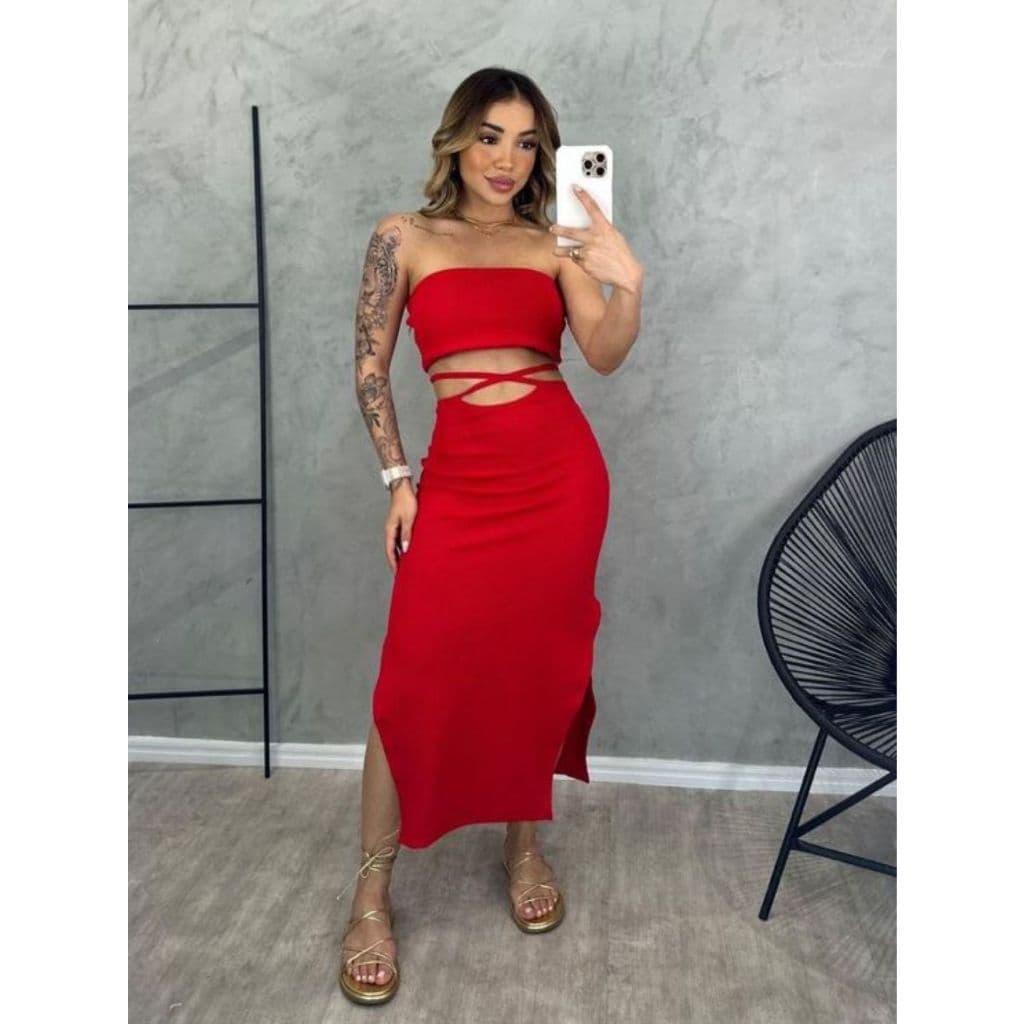 Conjunto Feminino Saia Midi E Cropped  Natal Básico Conjunto Cropped E Saia Blogueira Dia A Dia Casual