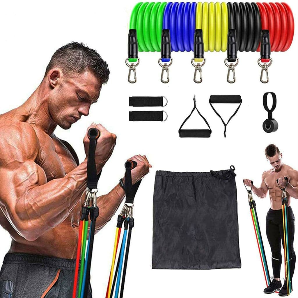 Kit elástico 11 peças treino musculção