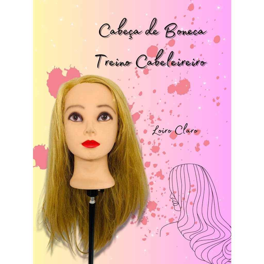 Cabeça de Boneca c/ Cabelo Sintético Loiro Claro Perfeito para Curso/Teste e Treinamentos de Penteados e Cortes de Cabelo