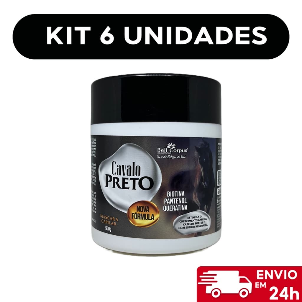 Kit com 6 Mascaras Hidratação Capilar Cavalo Preto 500 G. Bell Corpus