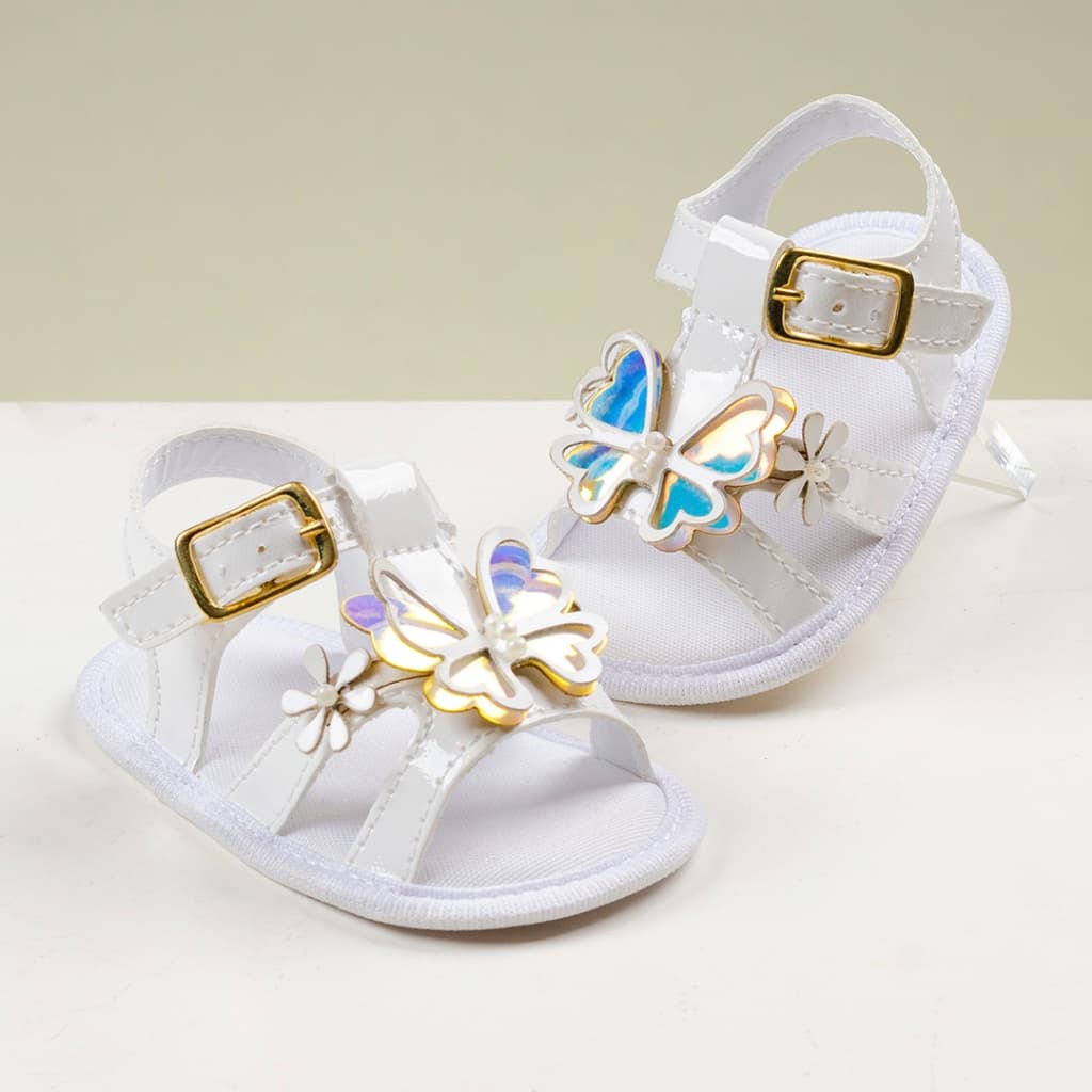 Sandália Infantil Bebê Menina Recém Nascida Enfeite Borboleta Toda Branca Benne Kids Promoção