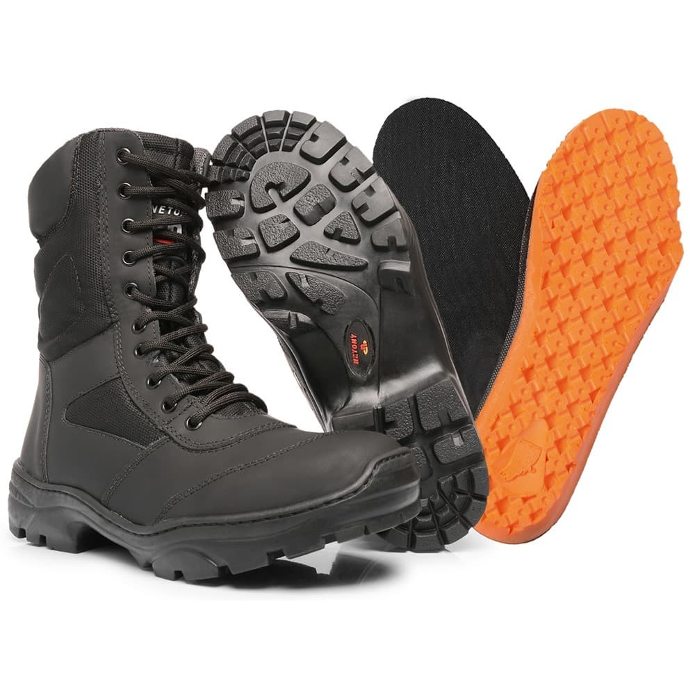 Bota Coturno Masculina Militar Exercito de Couro Legitimo Macia Confortável + Palmilha Gel