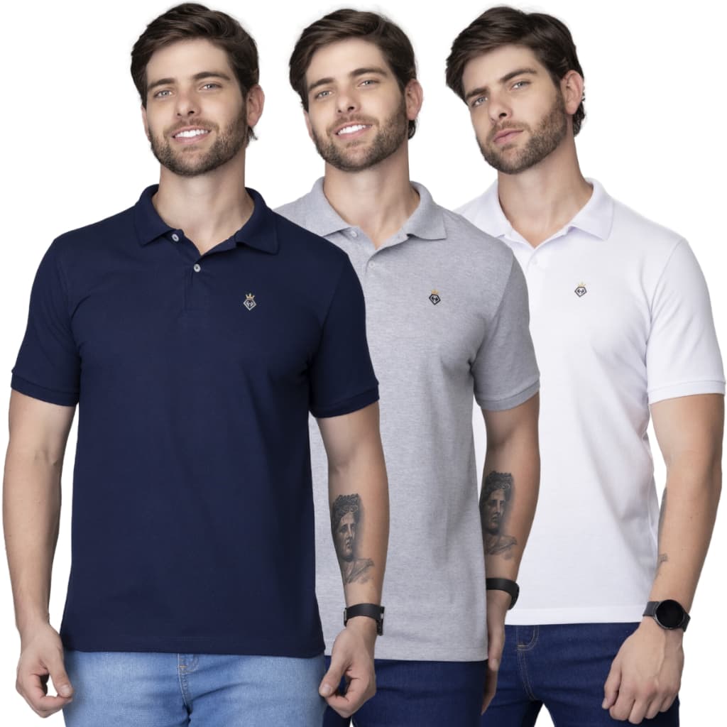 Kit 3 Camisas Polo Masculina Malha Piquet Premium Heyju