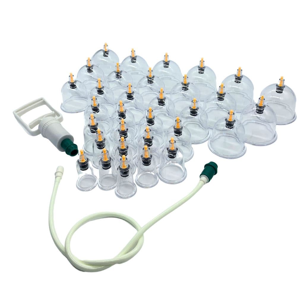 Kit 32 Copos Ventosas Terapeuticas Ventosaterapia Massagem com Bomba Cupping Acupuntura