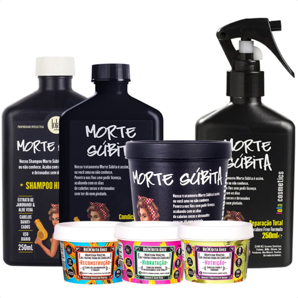 Kit Morte Subita 4 Produtos + Kit Ghee 3x100g Cronograma Completo Lola Cosmetics