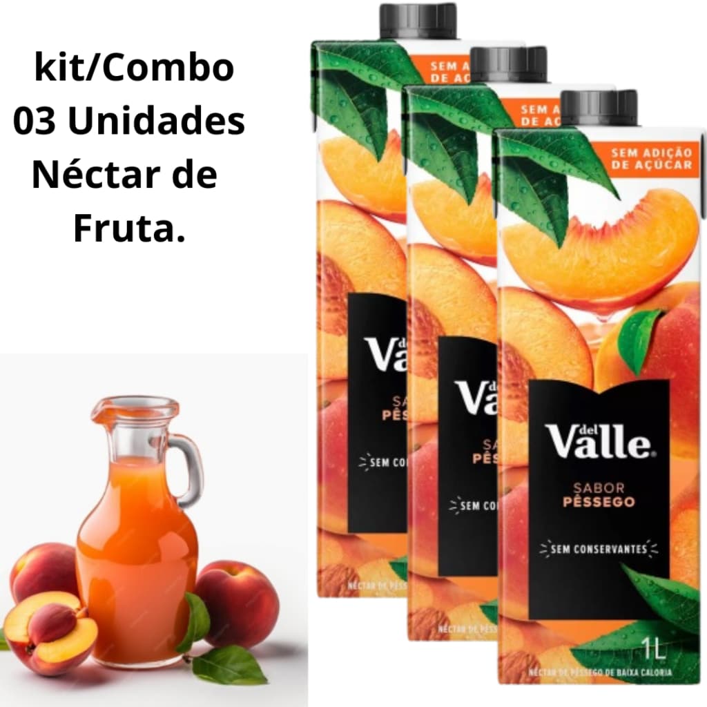 SUCO DEL VALLE PÊSSEGO SEM AÇÚCAR- 1LITRO KIT/COMBO 03UNID