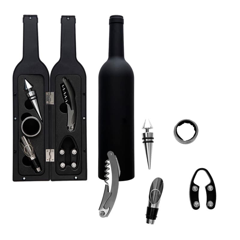 Kit Acessórios Para Abrir Vinho 5 Peças Com Garrafa Inox