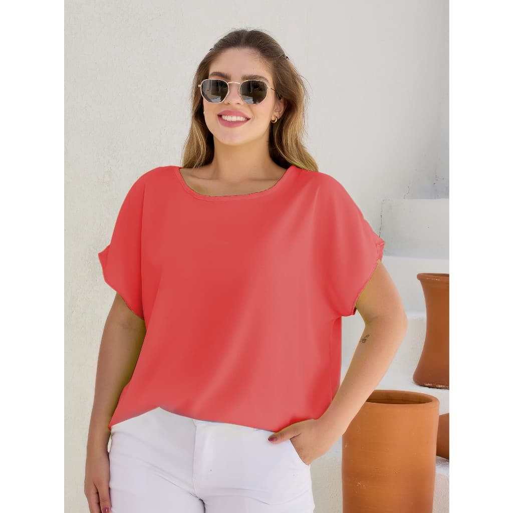 Kit 3 Blusa Social Feminina Plus Size de Tecido Viscolinho Manga Curta Plus Size