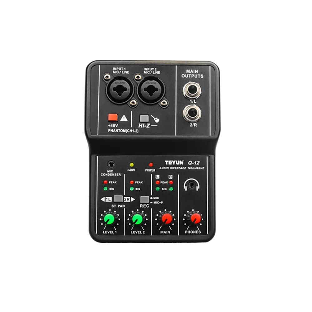 TEYUN Q-12 Professional Audio Sound Card Com Monitor Guitarra Elétrica Gravação Live Broadcast Para Cantar Computador