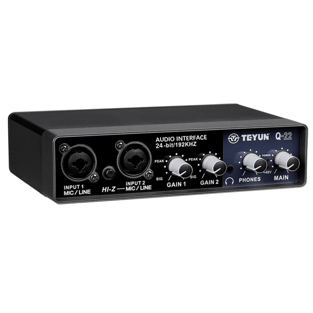 TEYUN Q-22 Audio Interface Placa De Som Com Monitoramento Guitarra Elétrica Live Recording Placa De Som Profissional