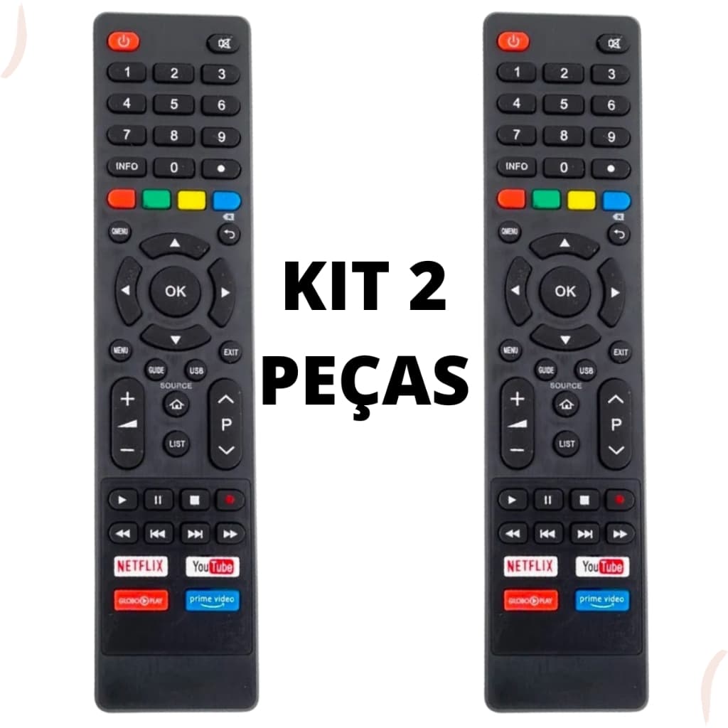 KIT 2 CONTROLE COMPATÍVEL TV PHILCO Smart Netlix Youtube Globoplay Prime Video