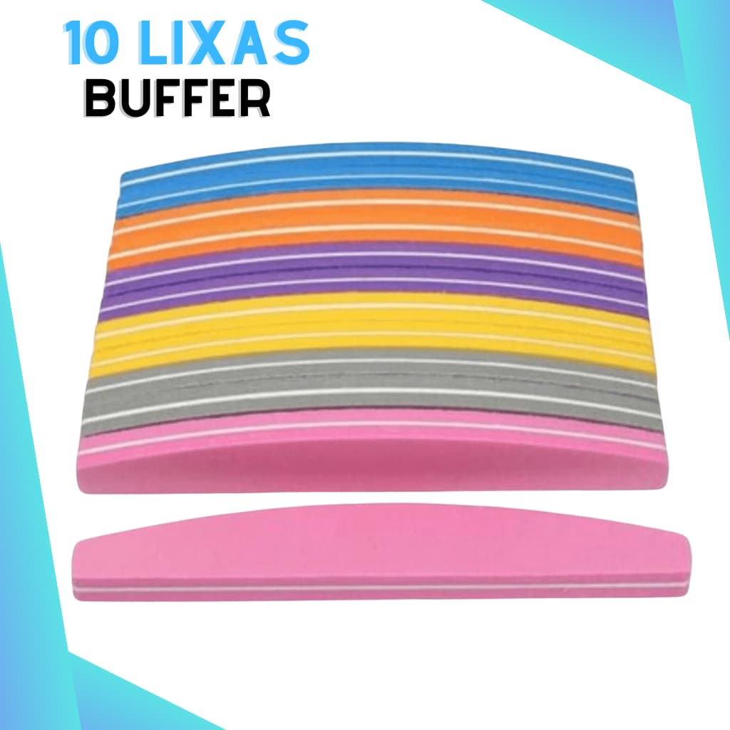 Kit 10 Lixa Buffer Colorida Polidora Unhas Unha Fibra Gel