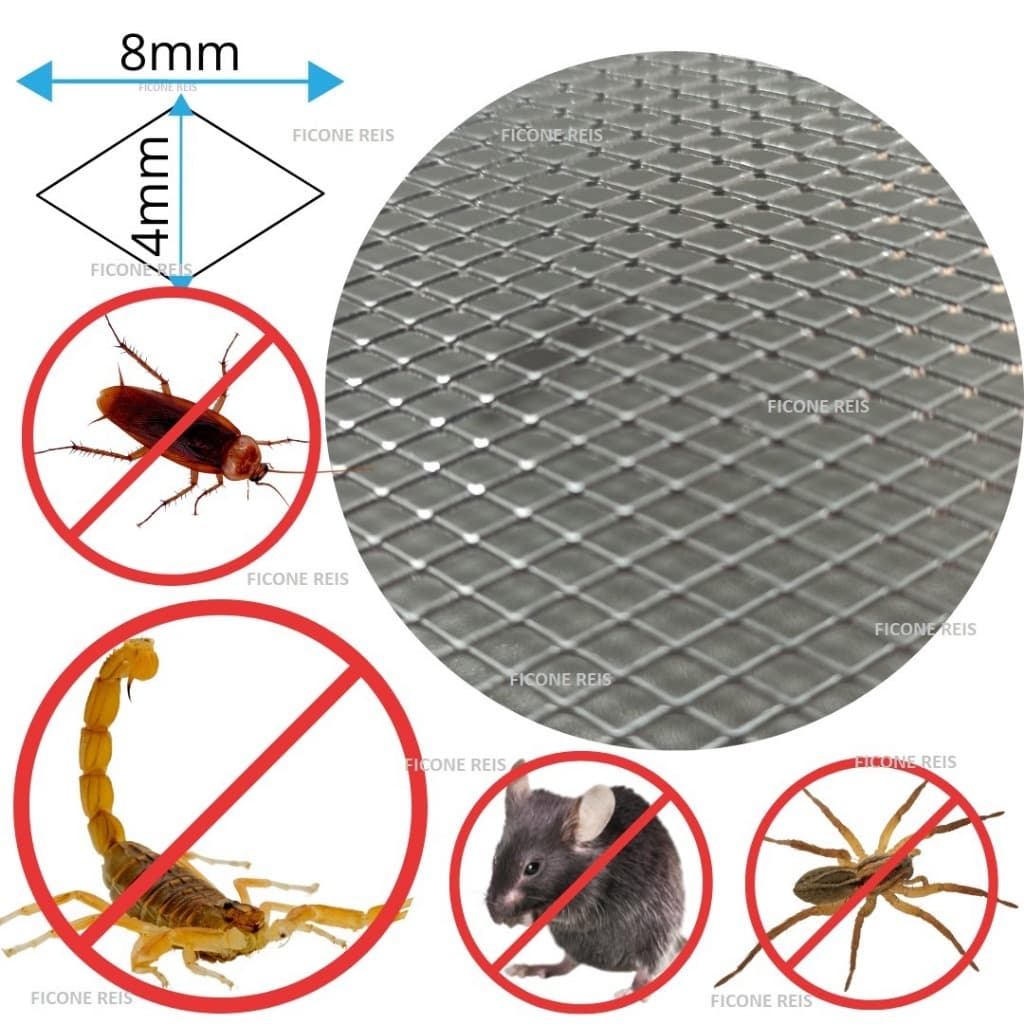 Tela Anti Escorpiões e Insetos - 15cm x 50cm para Ralos e Grelhas Pluviais em Alumínio Não Desfia - Ficone