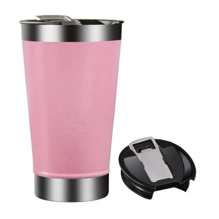 Copo Térmico Rosa Claro Bebe Inox Cerveja Água Bebidas Com Tampa e Abridor 473ml Presente Meninas Girls