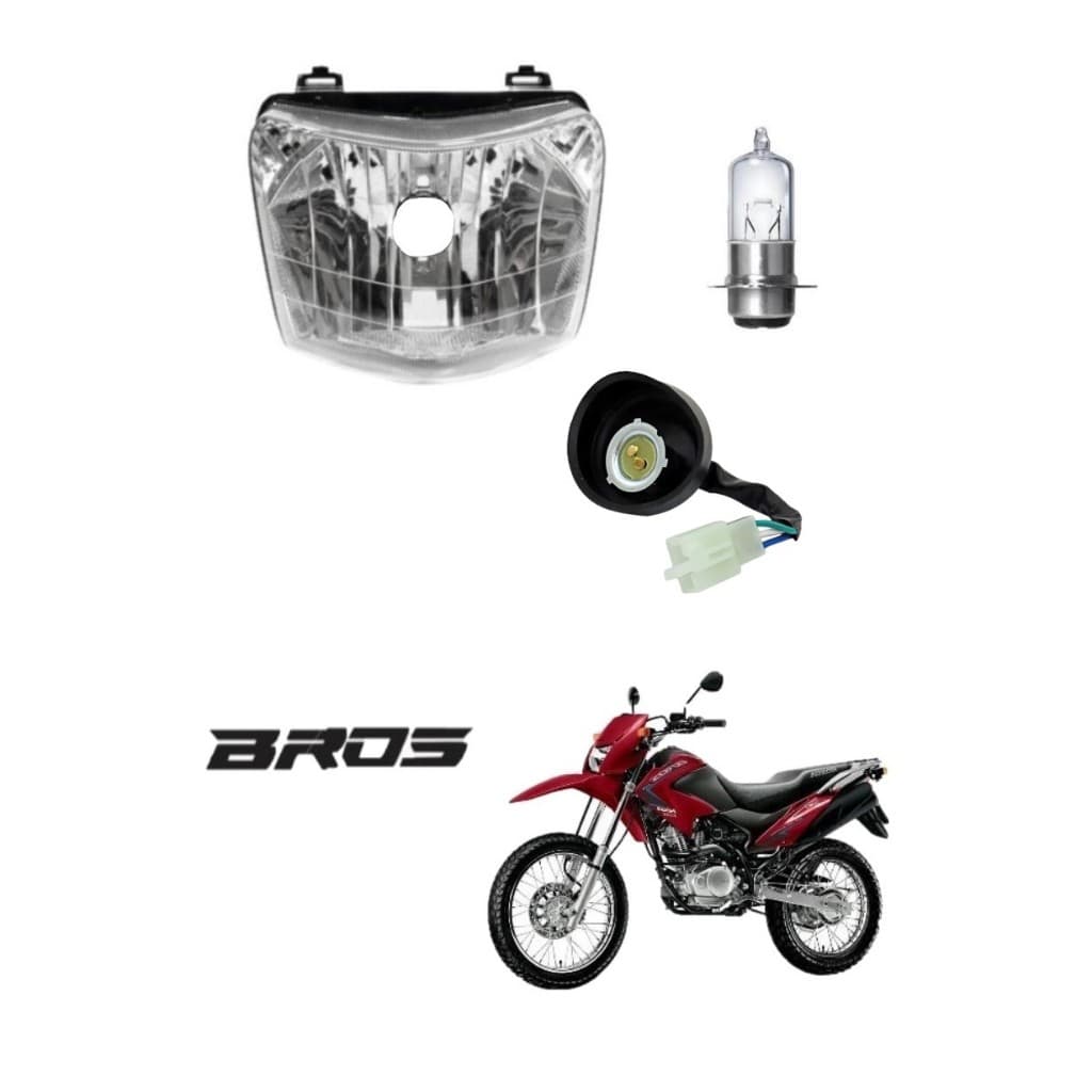 Bloco Optico do Farol Moto Bros 150 2009 á 2012 Pop 100 07-15 C/ Soquete e Lâmpada