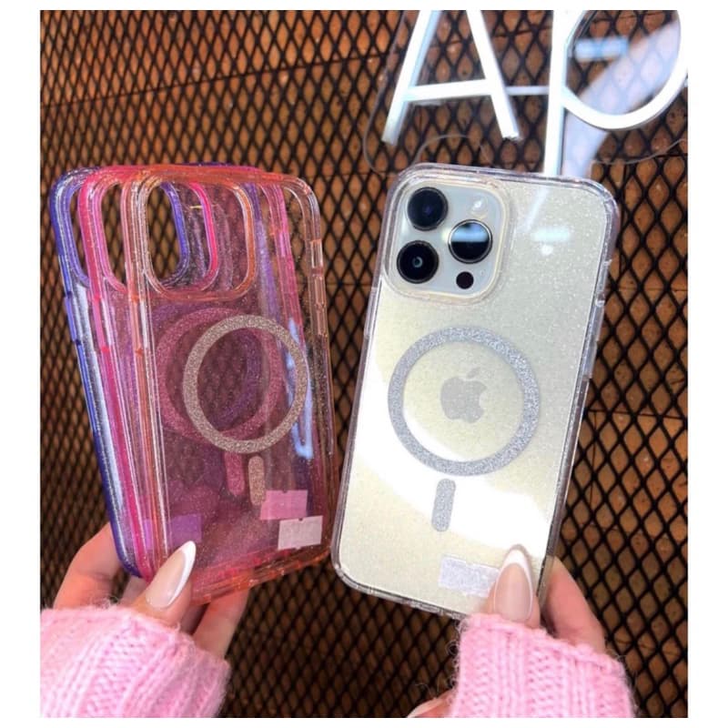 Capa capinha com MagSafe carregamento por indução com Glitter Anti impacto acrílica para IPhone