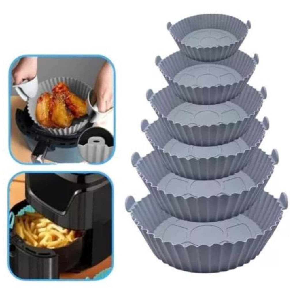 Kit 6 Formas Cesto Antiaderente Air Fryer Em Silicone Reutilizável Protetor Microondas Panela Forno