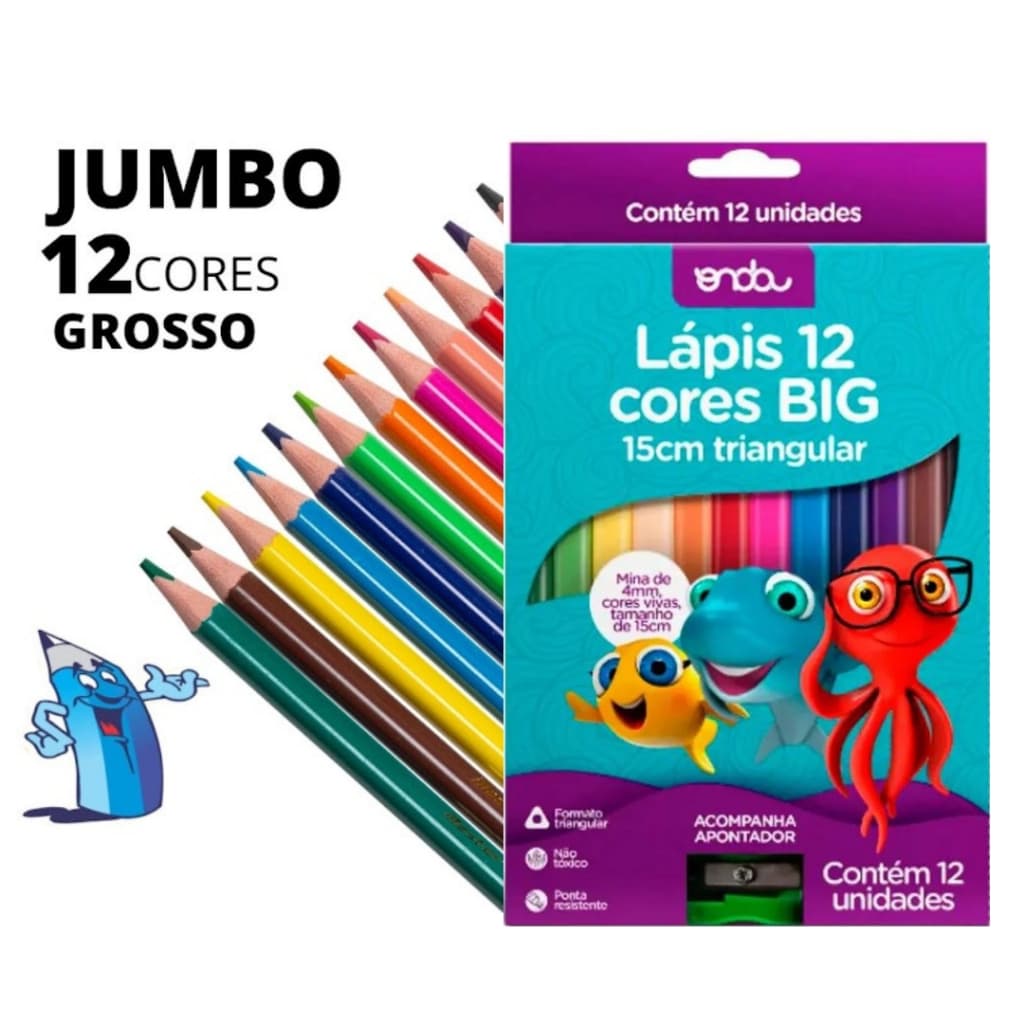 LAPIS DE COR JUMBO 12 CORES BIG GROSSO TRIANGULAR ONDA