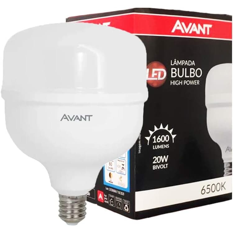 Lâmpada Led Bulbo 20W, 30W, 40w, 50w e 75w - Branco Frio Bivolt - E-27 - Residencial e Comercial - Marca: Avant