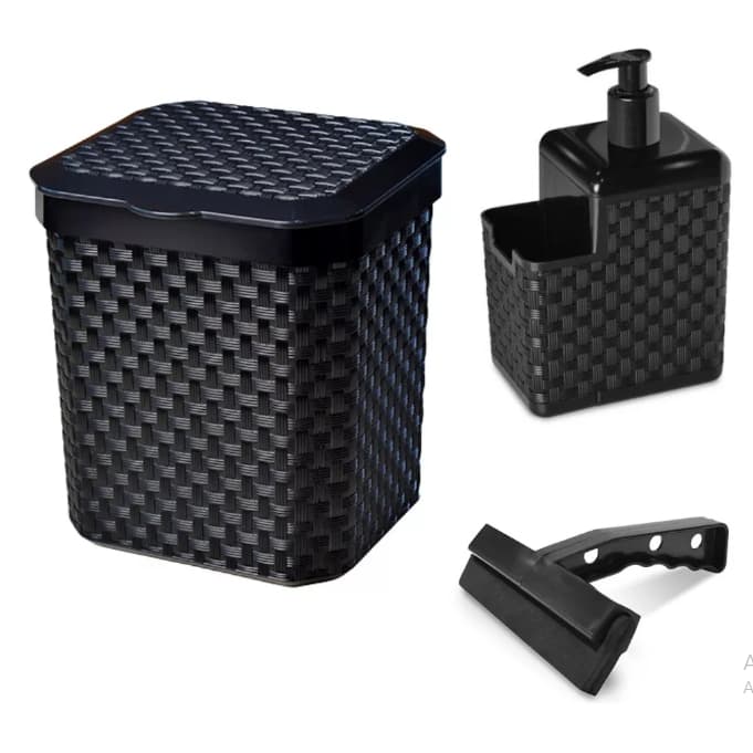 Kit Lixeira Pia 5 Litros + Porta Detergente Sabão + Rodinho de Pia Kit Cozinha 3 Peças