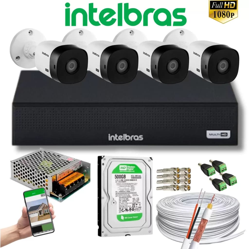 Kit Intelbras 4 Cam 1220b Fullhd Dvr Mhdx 3104c Full Hd C/ Hd 500GB