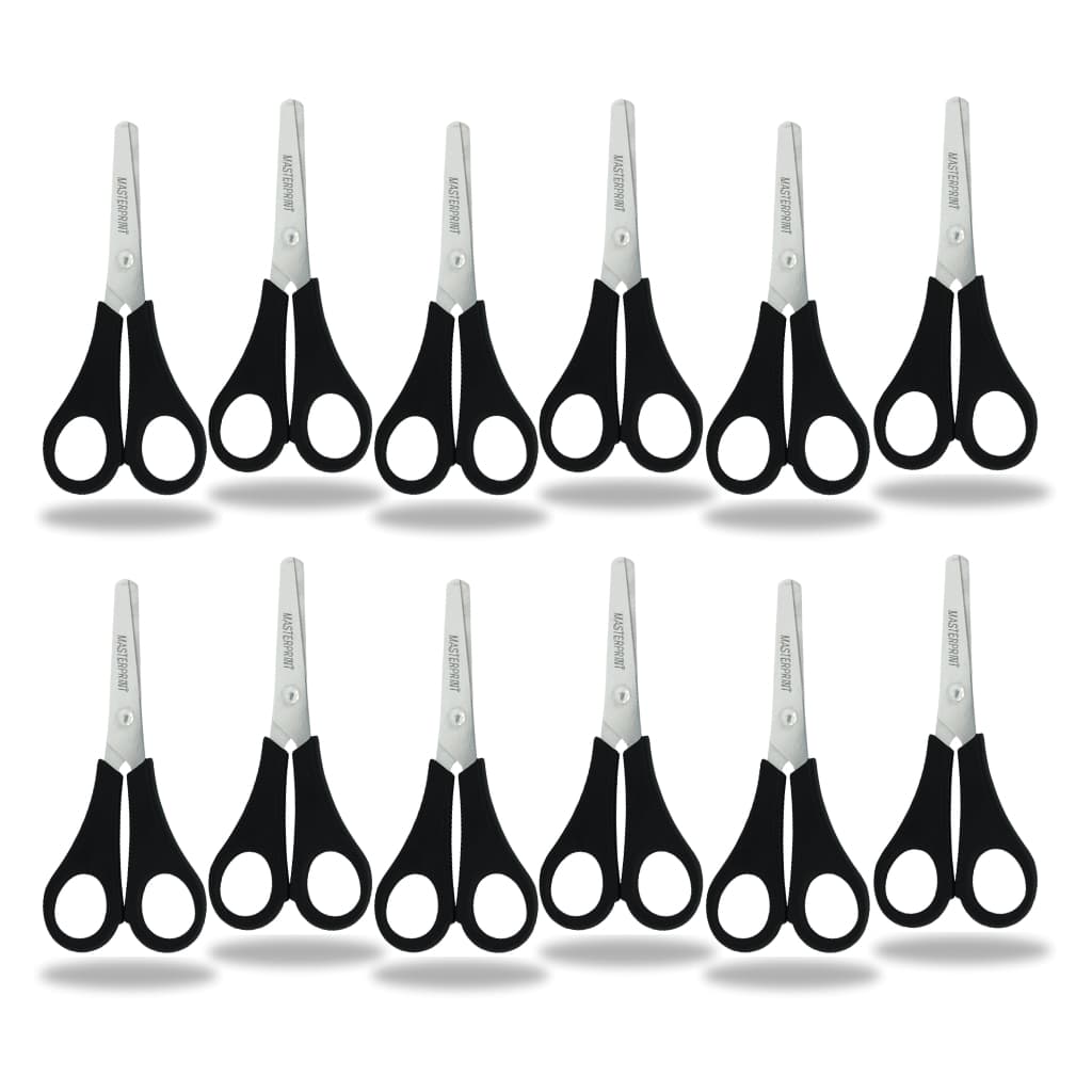 Kit Tesoura Preta Escolar 13cm sem ponta arredondada Masterprint Papelaria segura Pequena Aço inox Artesanato preta