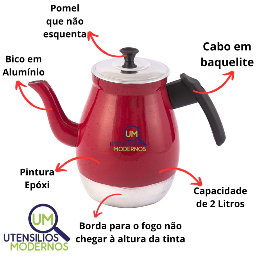 Bule de Cafe Bule de Cha Bule de Aluminio ´Vermelho nº18 1,5 Litros.