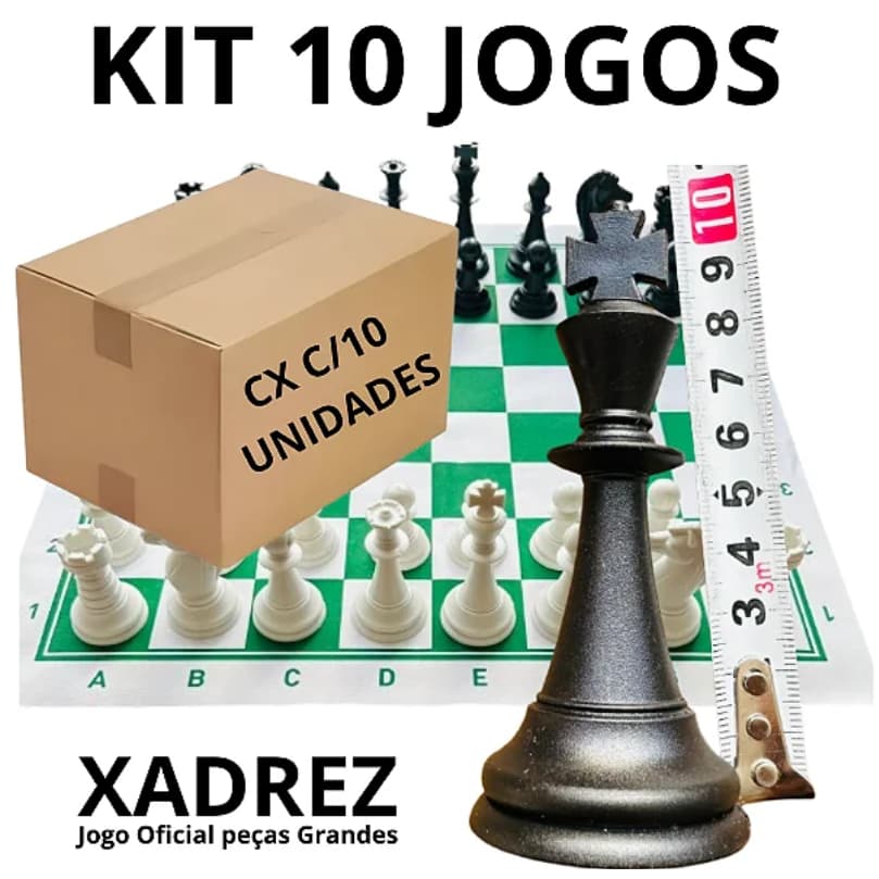 10 Unidades Xadrez Oficial Jogo Tabuleiro Grande Padrão Escolar 46x46cm - Compra ATACADO