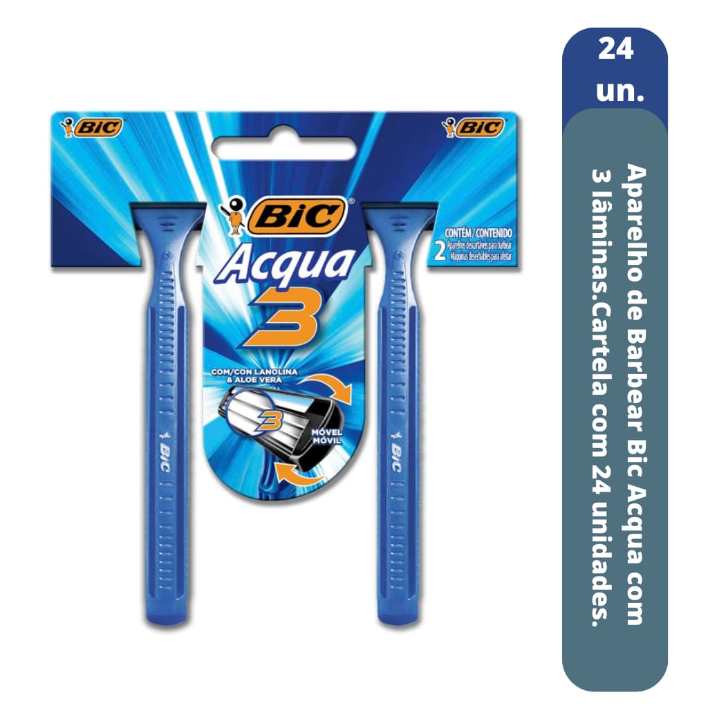 Aparelho De Barbear Bic Acqua 3 lâminas. kit 24 un.