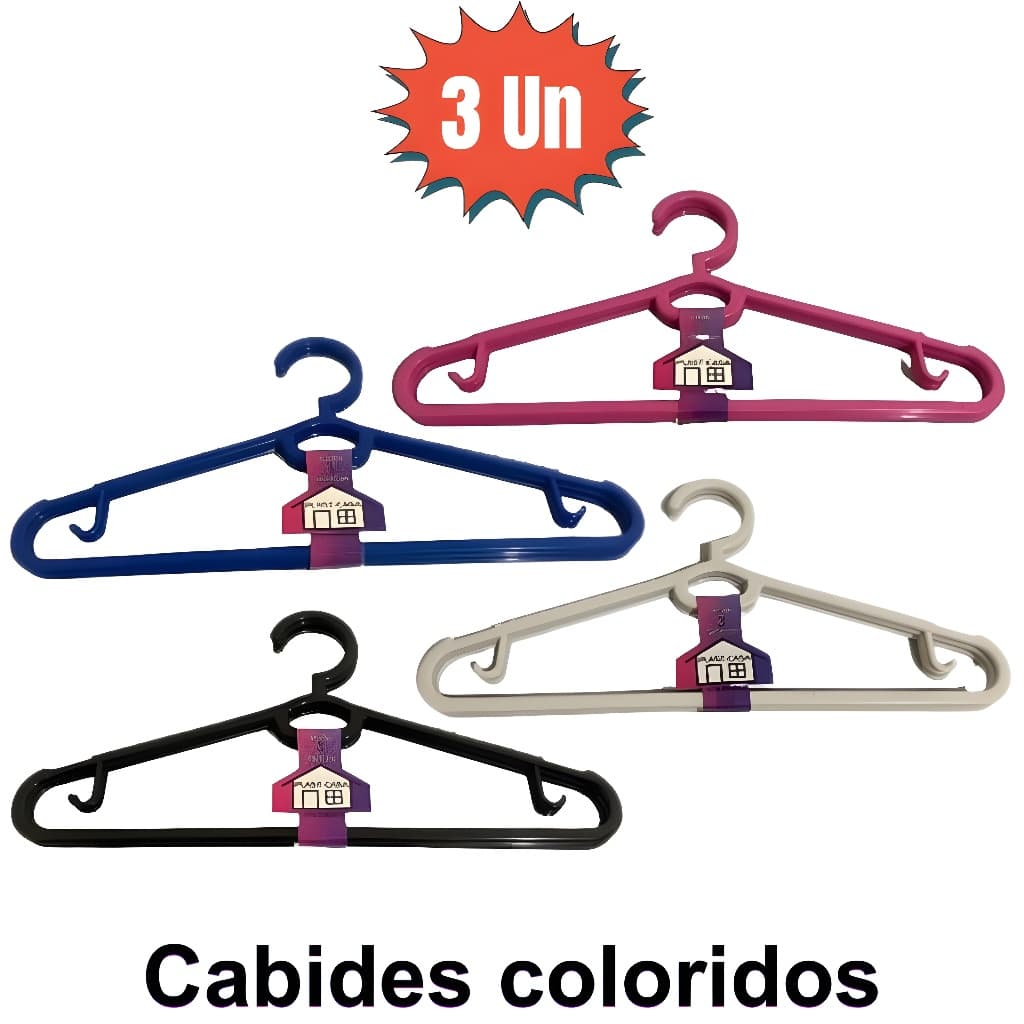 Cabides Reforçados Coloridos Organizadores De Roupas Adultos Preto Azul Branco E Rosa 3 Peças