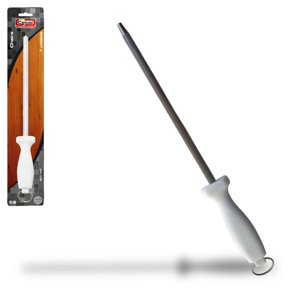 Amolador Chaira Para Churrasco Lâmina em Aço Inox 8 Cabo Branco Profissional Catuaí
