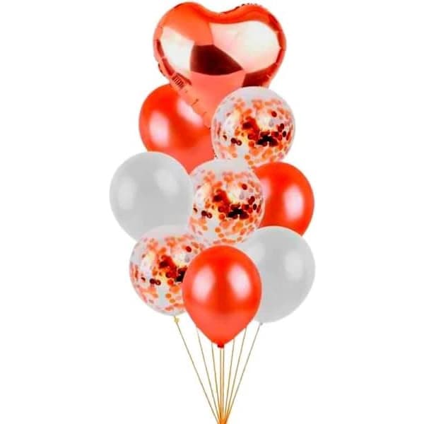 Balão Kit Buquê Coração 9 peças (Vermelho) - PARTIUFESTA PAF079