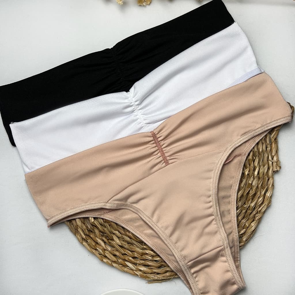 Kit com 3 Calcinhas Cintura Alta Pala Dupla Forro 100% Algodão Nâo Marca Cós Alto Com um Ultra Conforto