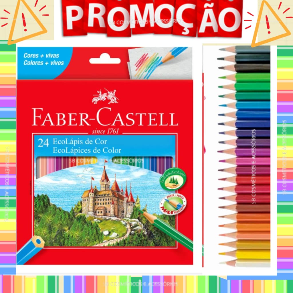 Lápis de Cor 24 Cores Sextavado Faber-Castell, EcoLápis 24 Cores VOLTAS AULAS PROMOÇÃO