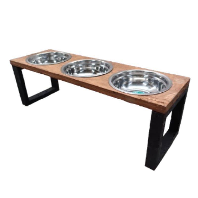 comedouro triplo estilho industrial para cachorros e gatos 60x19 1,5 litro