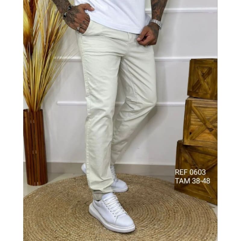 calças slim de sarja masculina tradicional bolso faca várias cores marrom  beje caqui cinza calça sarja confortável