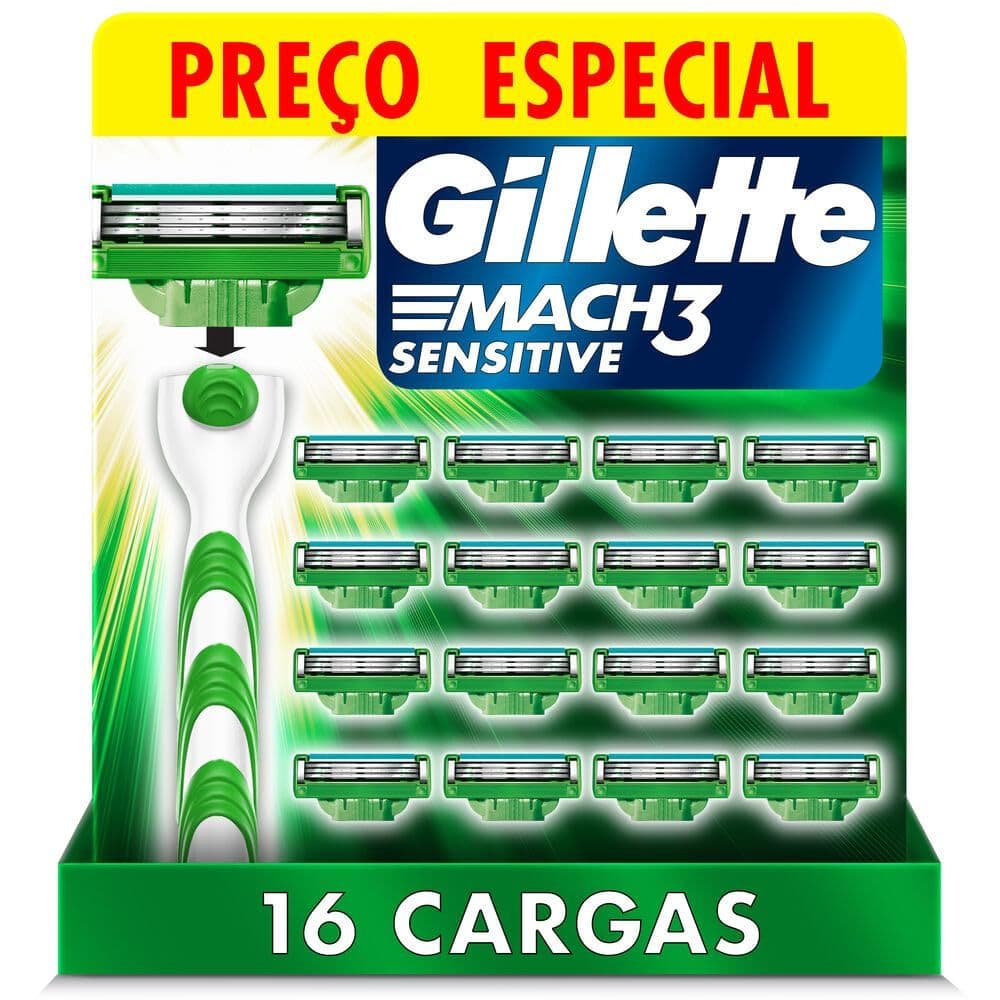 CARGA PARA APARELHO DE BARBEAR GILLETTE MACH3 SENSITIVE - 16 CARTUCHOS