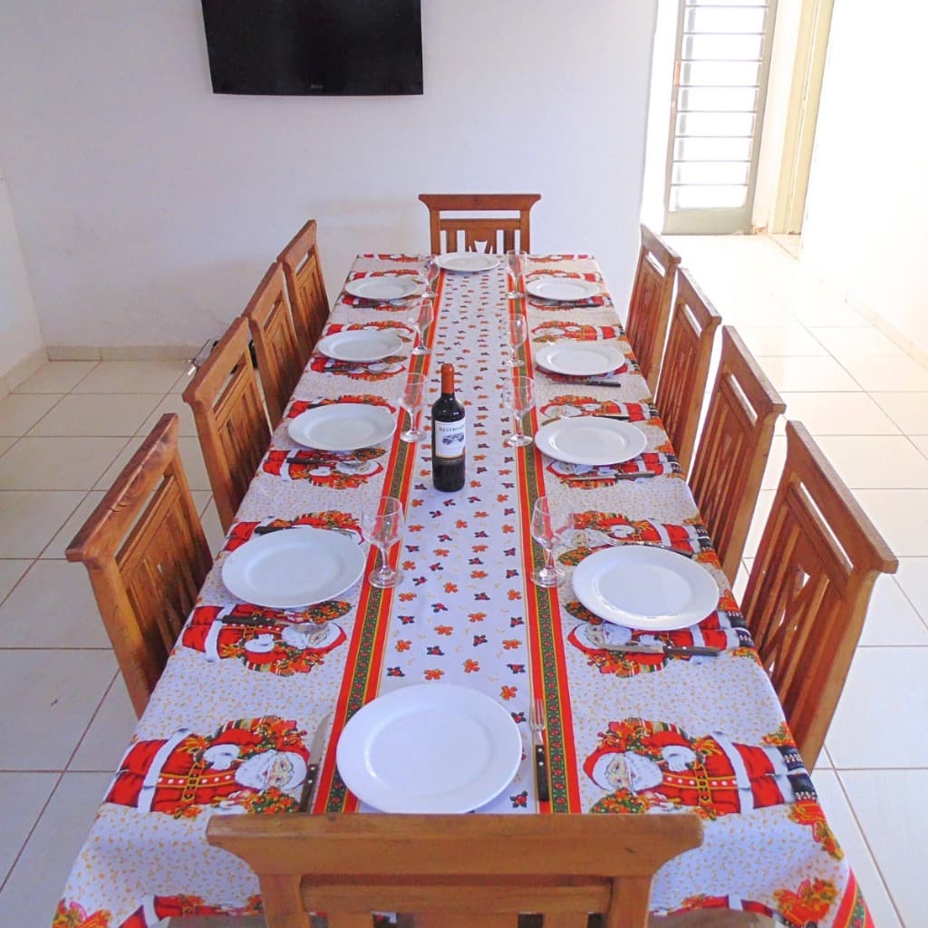 Toalha De Mesa Natal Papai Noel Arvore De Natal  1,40X3,50 10 Lugares