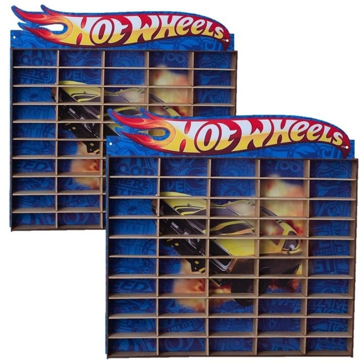 Kit Dois 2 Estantes Expositor Porta Carrinhos Hotwheels Miniatura Prateleira Adesivada Coleção Mdf Promoção Black Friday