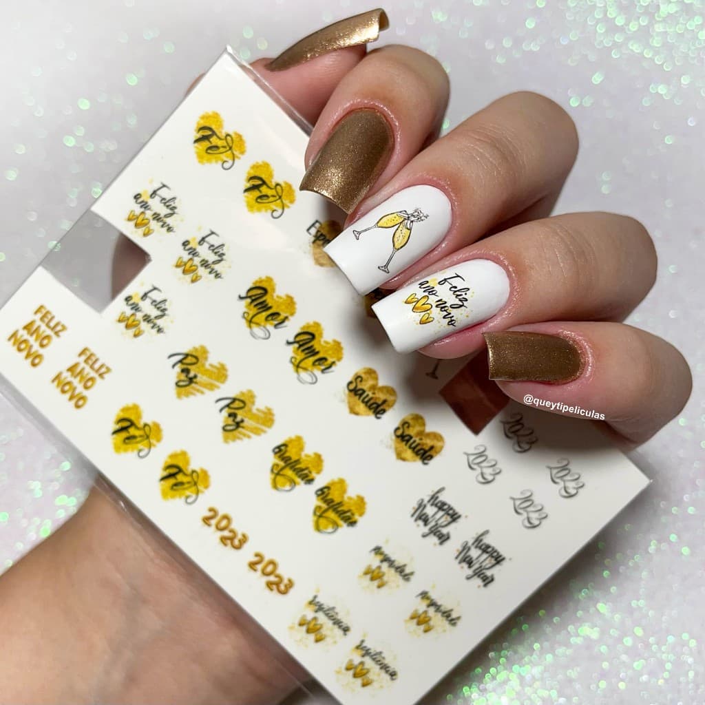 Adesivos de unhas feliz ano novo, happy new year,Adesivos,películas,unhas,nails art,unhas decoradas,decoração de unha,unha delicada,cartela de unha,Queyti películas para unhas,não é adesivo 3d,não é artesanal