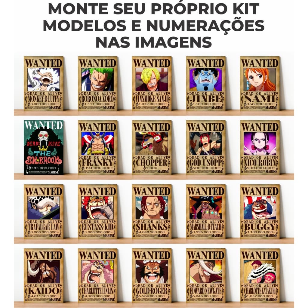 Kit 10 Quadros Decorativos One Piece 10x15 Anime Placas Decorativas Recompensa Wanted