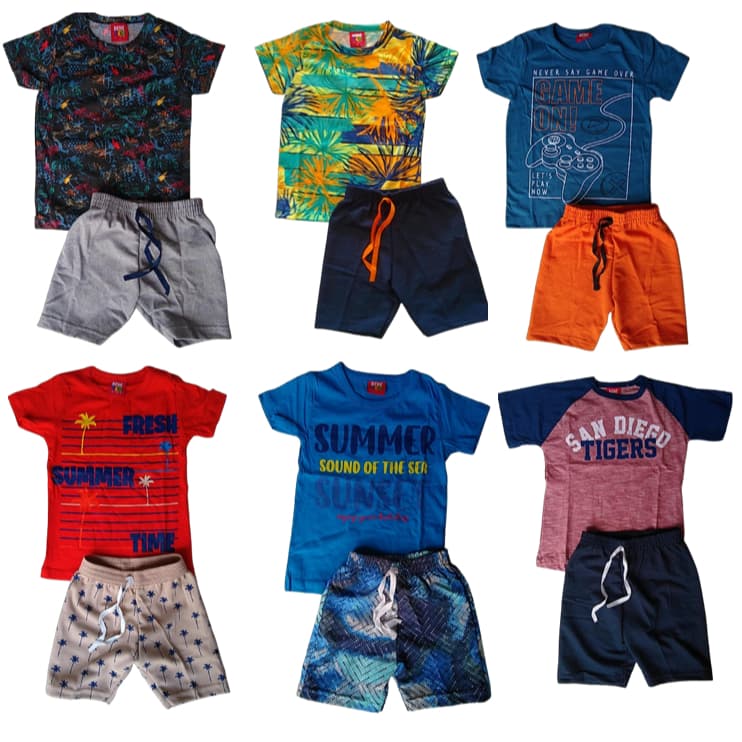 Kit Sortido 12 Peças Roupa Infantil Menino 6 Camisetas + 6 Shorts - Promoção - Kit Sortido com 6 Conjuntos Infantil Menino verão-Roupa Bebê
