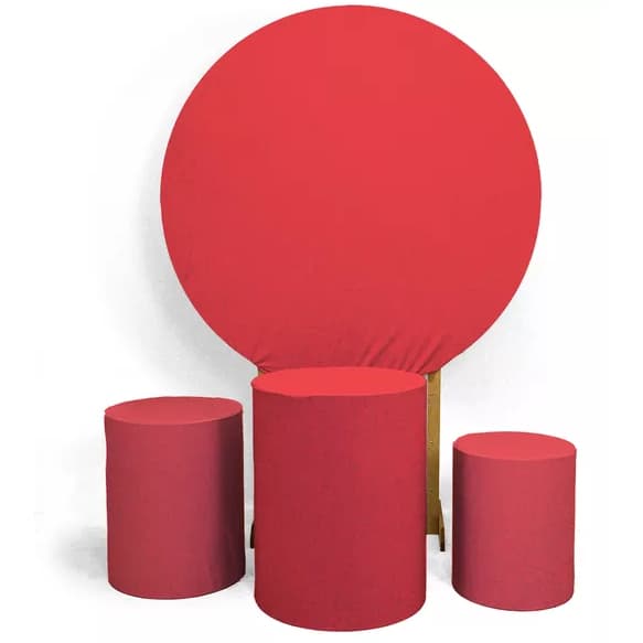Kit Decorativo Painel Redondo C/ Elástico + Trio Capa Cilindro Vermelho Liso Veste Fácil