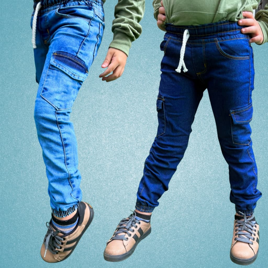 Kit 2 Calças jeans Cargo Jogger infantil menino juvenil 2 ao 16