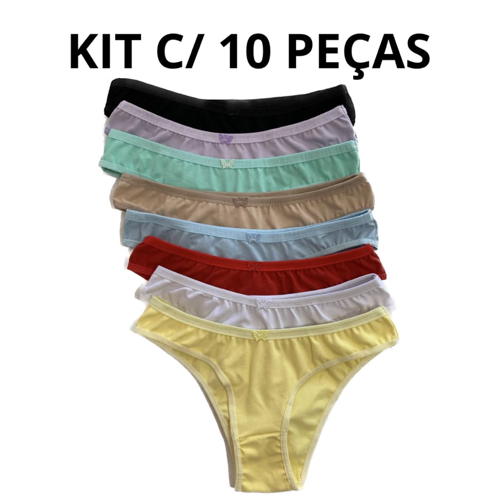 Kit 10 Calcinhas Em Algodão Paty Grife Com Forro Em Algodão Premium Estilo Tanguinha