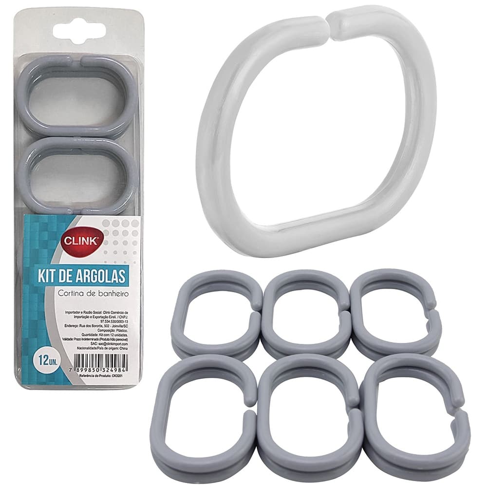 Kit Ganchos Com12 Unidades Argolas Para Cortina E Varão De Banheiro Cozinha